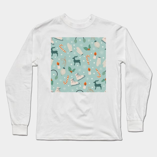 Pattern with cute Winter elements Long Sleeve T-Shirt by DanielK